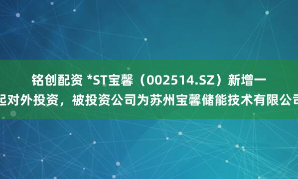 铭创配资 *ST宝馨（002514.SZ）新增一起对外投资，被投资公司为苏州宝馨储能技术有限公司